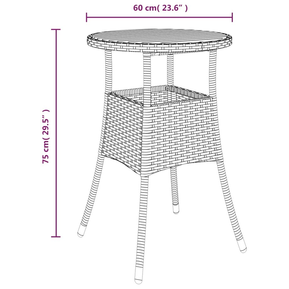 vidaXL Stolik ogrodowy, Ø60x75 cm, akacja i rattan PE, czarny