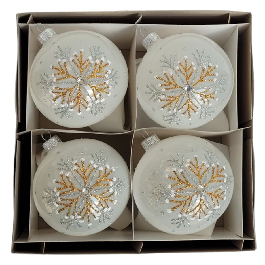 Bombka szklana 4 szt. Ø 120 mm FIOCCO DI NEVE - II biała