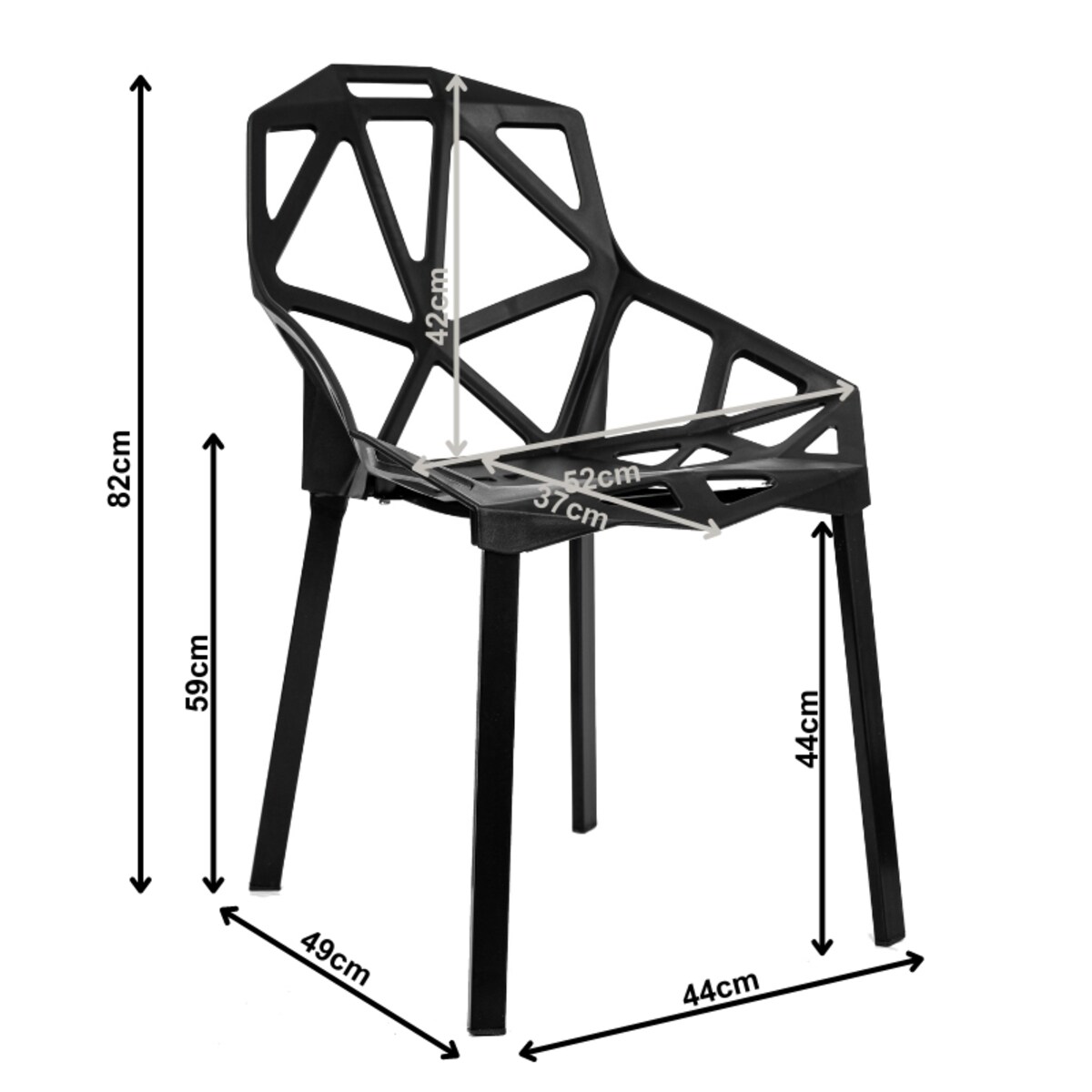 Krzesło plastikowe nowoczesne ażurowe czarne do salonu jadalni na taras