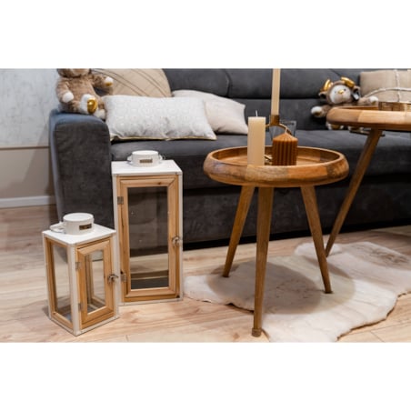 Duże lampiony na taras, drewno i metal w białym kolorze, 2 sztuki
