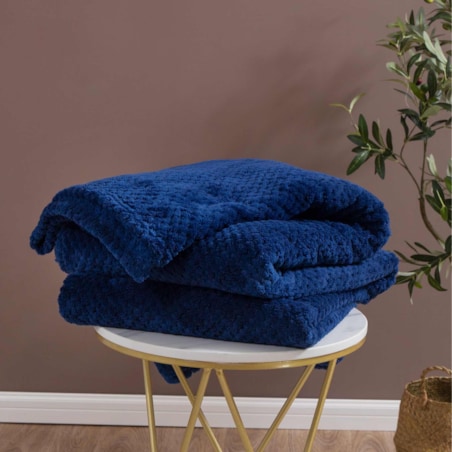Granatowy Koc Narzuta z mikrofibry 150 x 200 gruby Pled na Kanapę Wersalkę