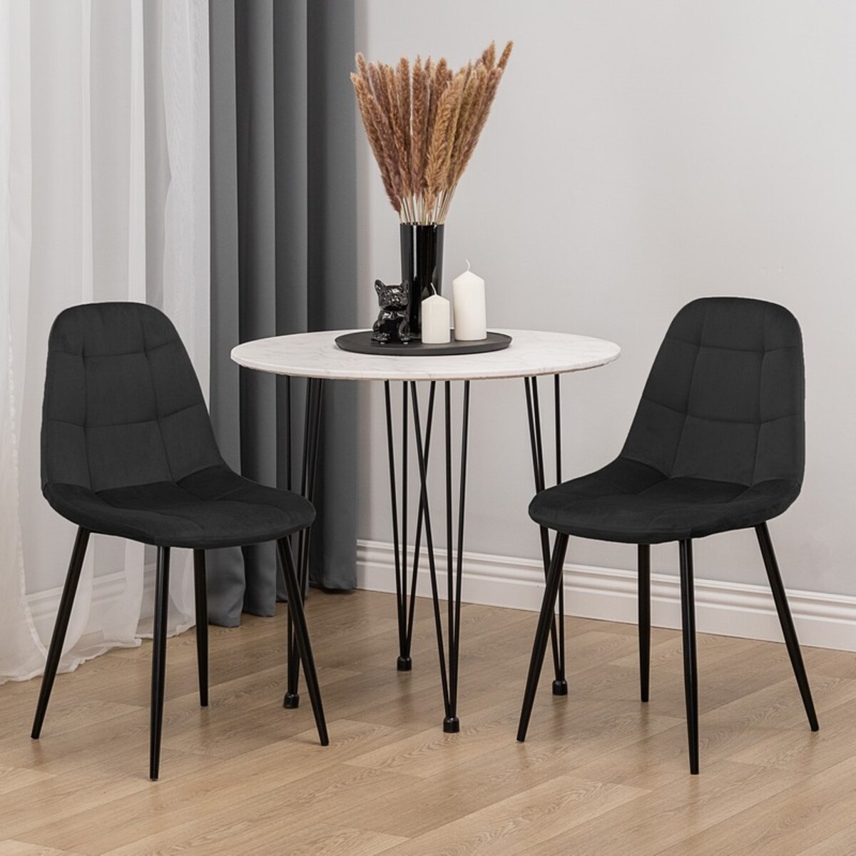 Krzesło tapicerowane czarne welurowe nowoczesne pikowane