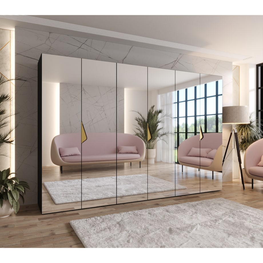 Szafa uchylna z lustrem Sandi 3 300 (3X100) wys 202 cm Czarny + u Złoty