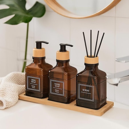 Zestaw łazienkowy z tacką i dyfuzorem 340 ml 15x7x7 cm OLER brązowy