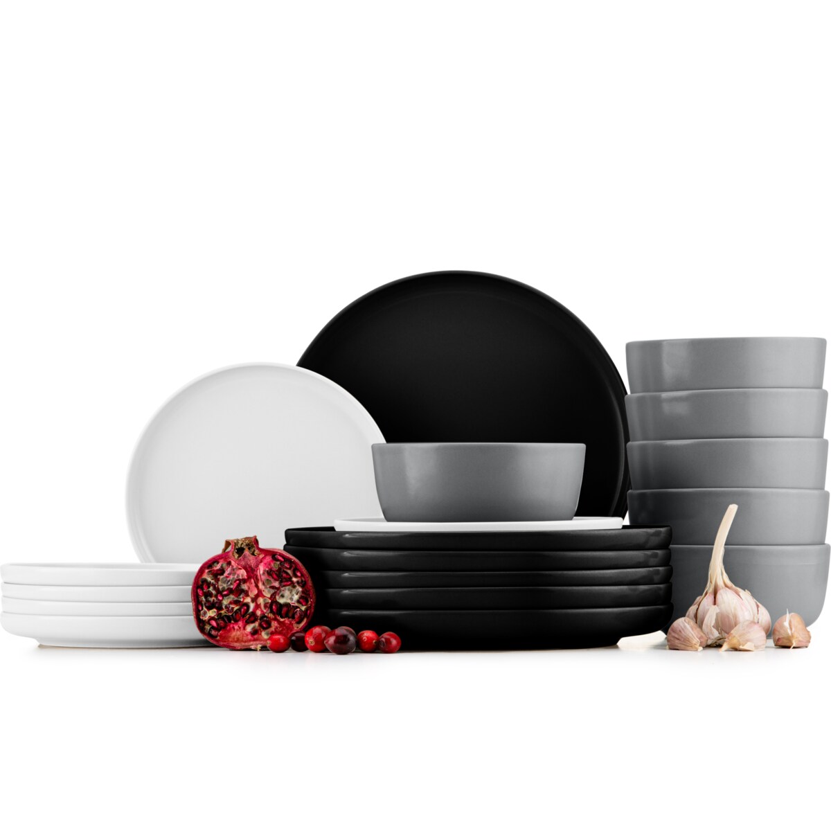 KONSIMO VICTO Zestaw obiadowy biały czarny szary 6-osobowy (18 elementów)