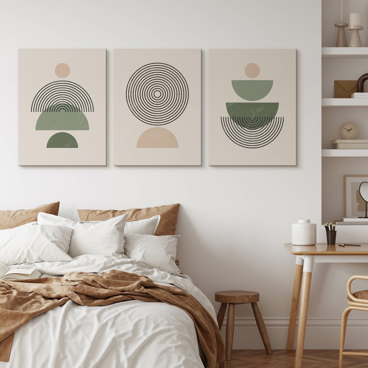 3x Obraz Ścienny Set Minimalizm Styl Boho Misy Abstrakcja Do Salonu 30x40cm