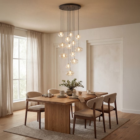 Lampa Wisząca Na Kole Tk Lighting Nebia Brązowa Tytan Kaskada 13Xg9 Koniakowe Klosze Nieregularne Szkło