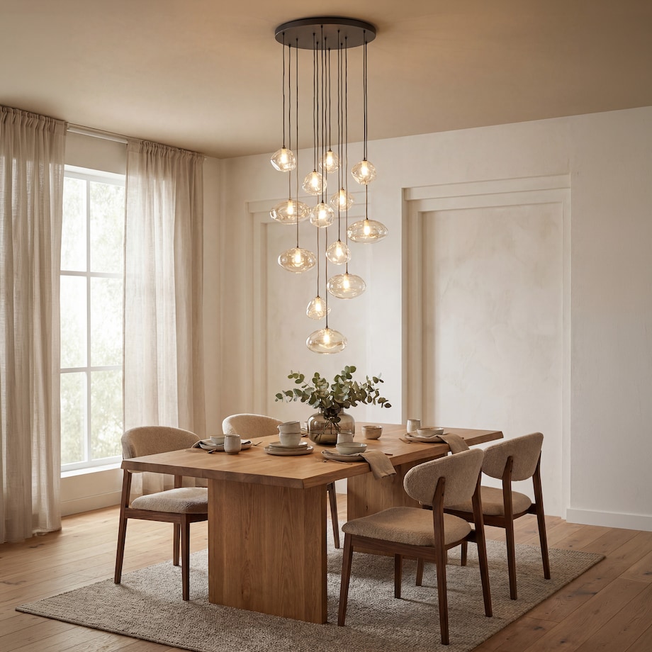 Lampa Wisząca Na Kole Tk Lighting Nebia Brązowa Tytan Kaskada 13Xg9 Koniakowe Klosze Nieregularne Szkło