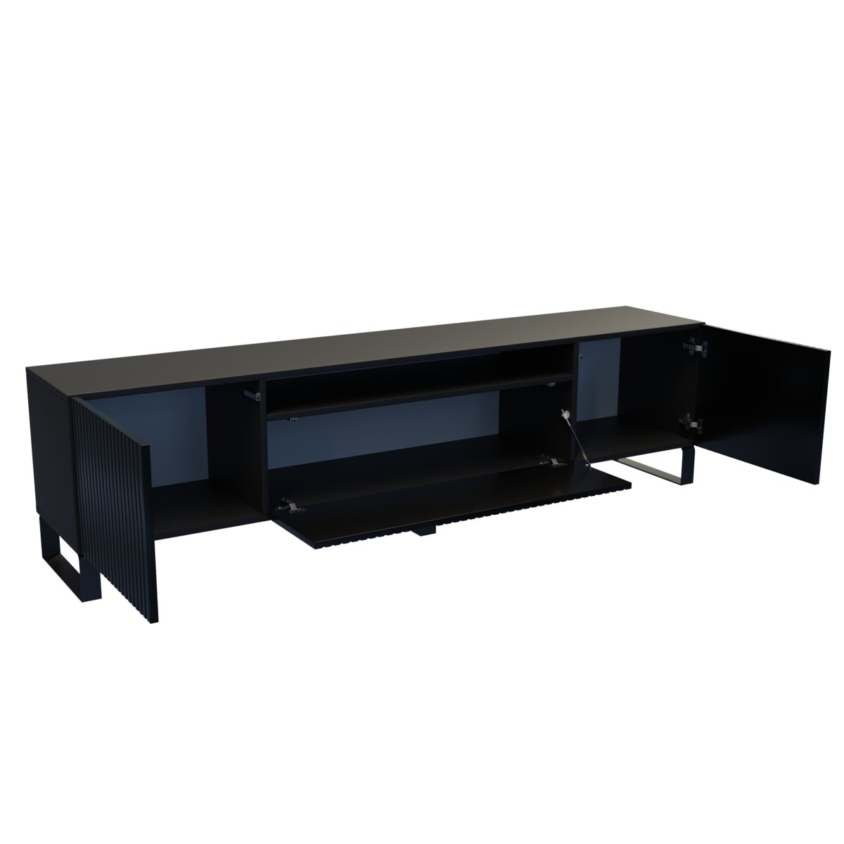 Szafka RTV MARCO 200 cm stojąca pod telewizor, frezowane fronty- czarna