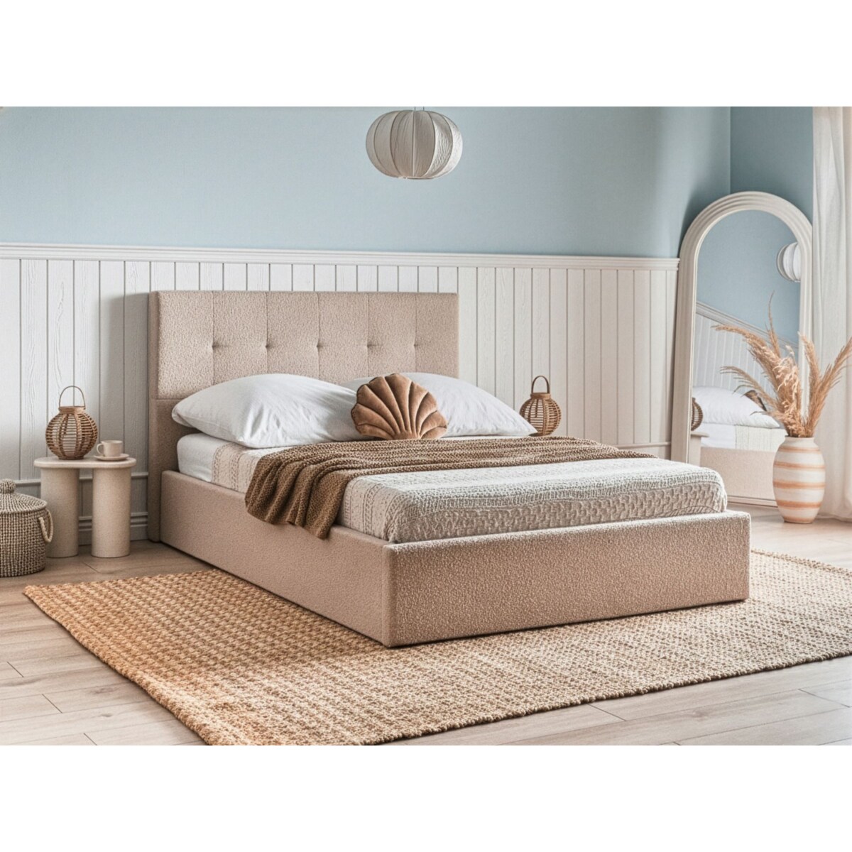 Łóżko z pojemnikiem Boucle LORIENT 140 x 200 cm Beżowy