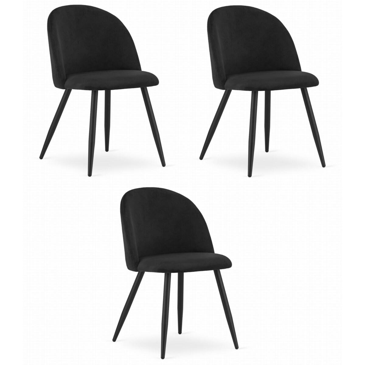 Krzesło Do Jadalni Kuchni Salonu Bello - Aksamit Czarne / Nogi Czarne X 3