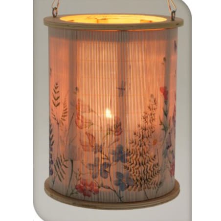 Lampion bambusowy z uchwytem ze sznura, Ø 17 x 21,5 cm, wzór kwiatowy