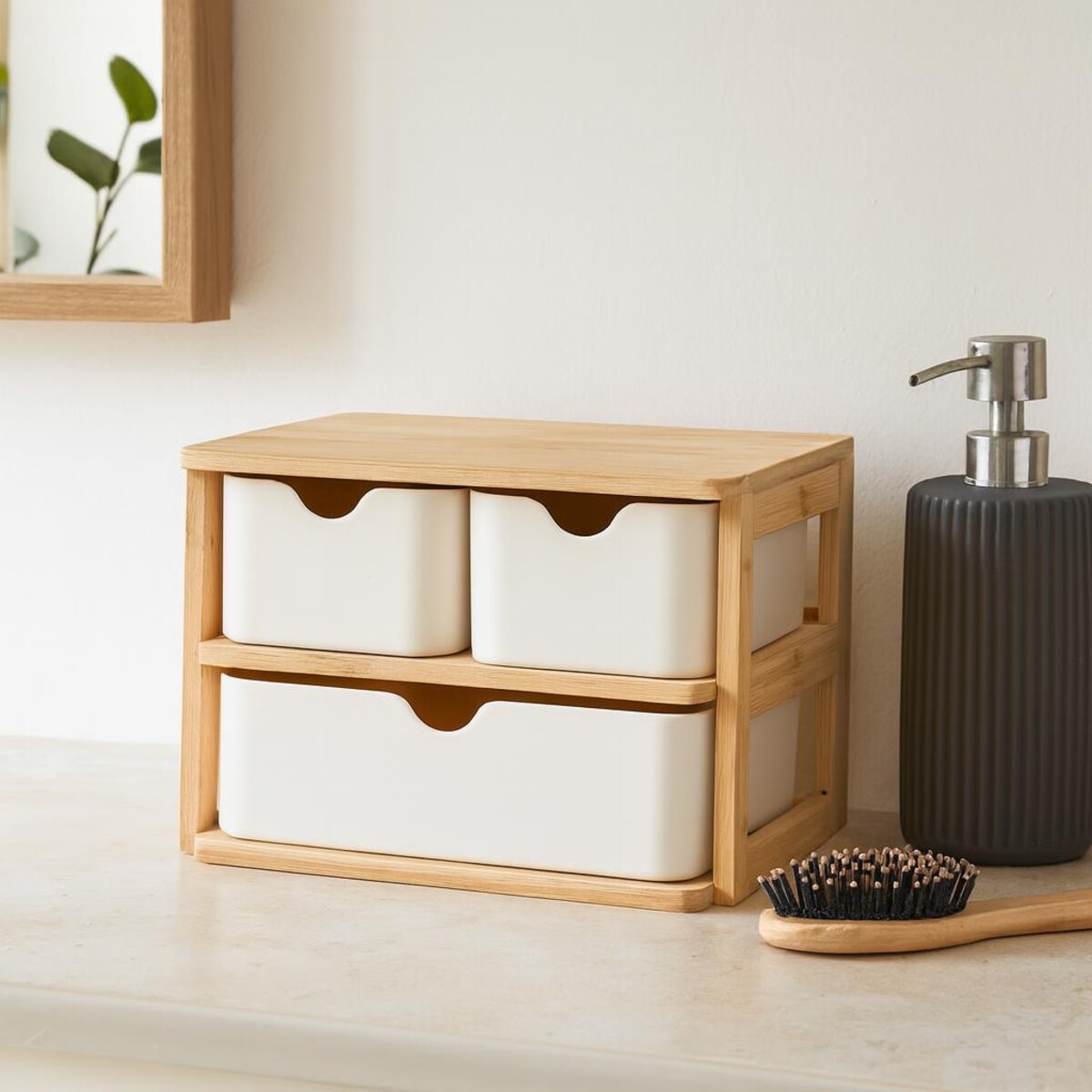 Organizer bambusowy z 3 szufladami LADEN, 19,5 x 15 cm