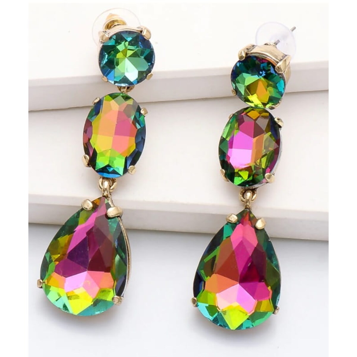 Kolczyki kolorowe opalizujące zielono różowe