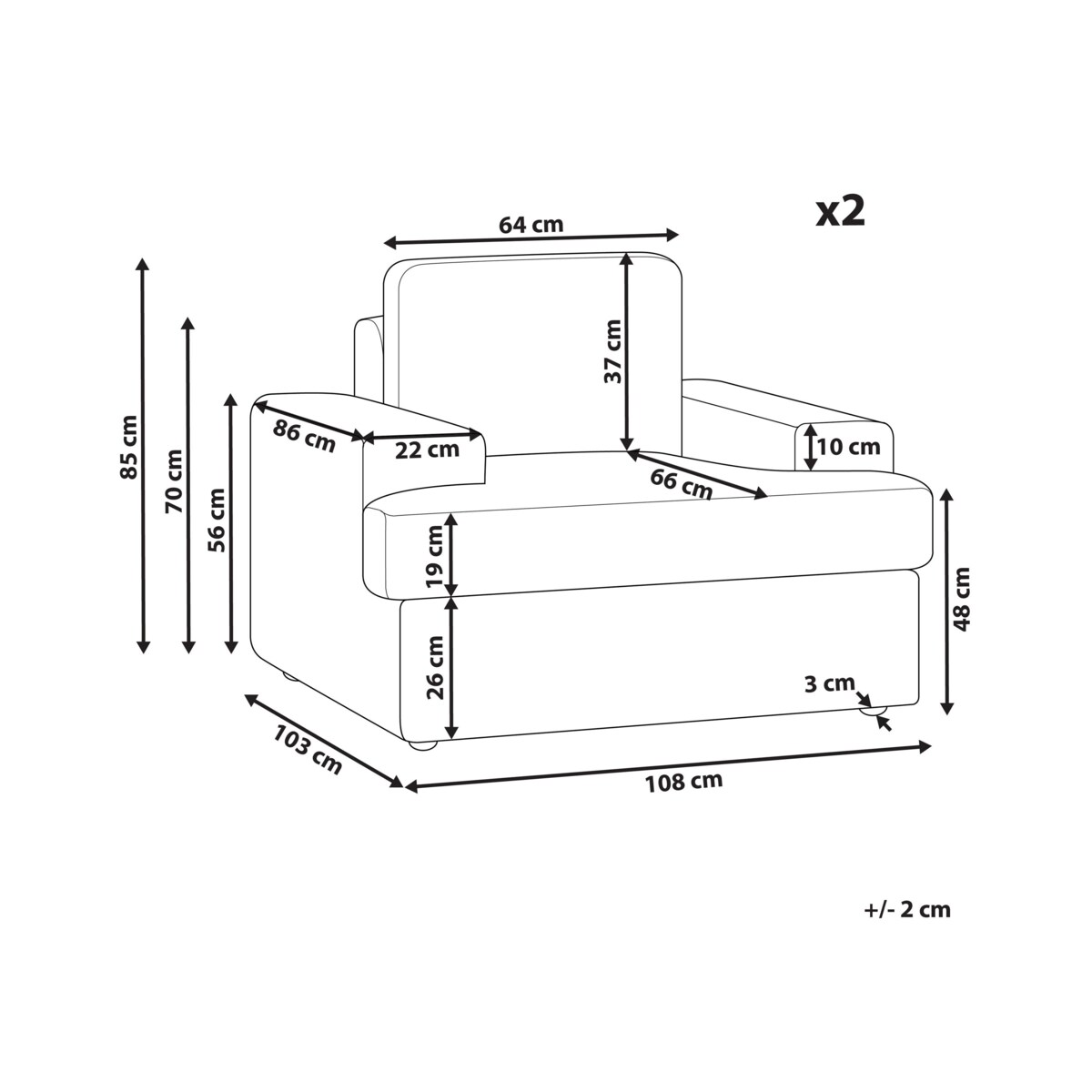 Zestaw 2 foteli tapicerowanych jasnobeżowy ALLA