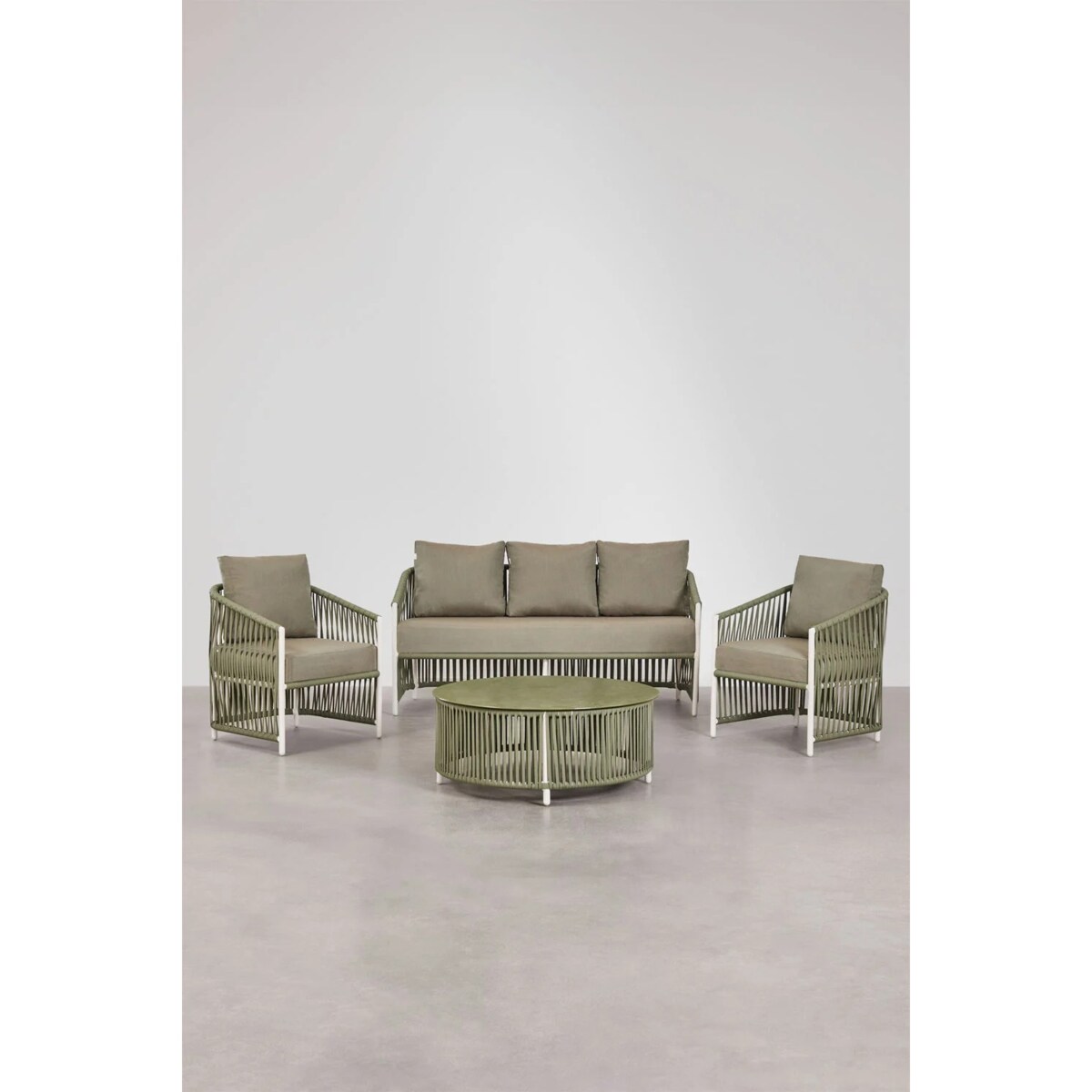 Zestaw ogrodowy: dwuosobowa sofa, 2 fotele i stolik kawowy zielony Sophie