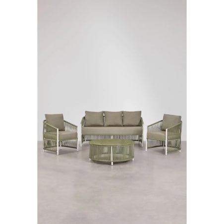 Zestaw ogrodowy: dwuosobowa sofa, 2 fotele i stolik kawowy zielony Sophie