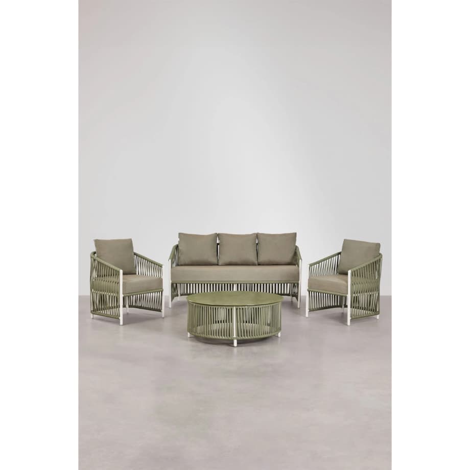 Zestaw ogrodowy: dwuosobowa sofa, 2 fotele i stolik kawowy zielony Sophie