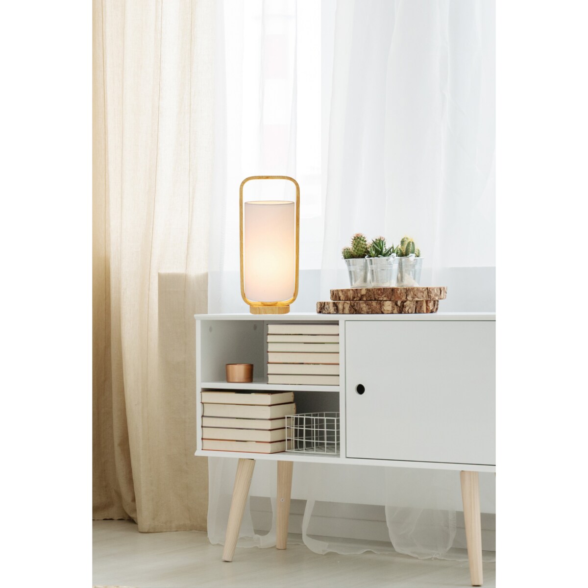 Stojąca LAMPA stołowa ISUMI 50501044 Candellux drewniana LAMPKA abażurowa kremowa drewno