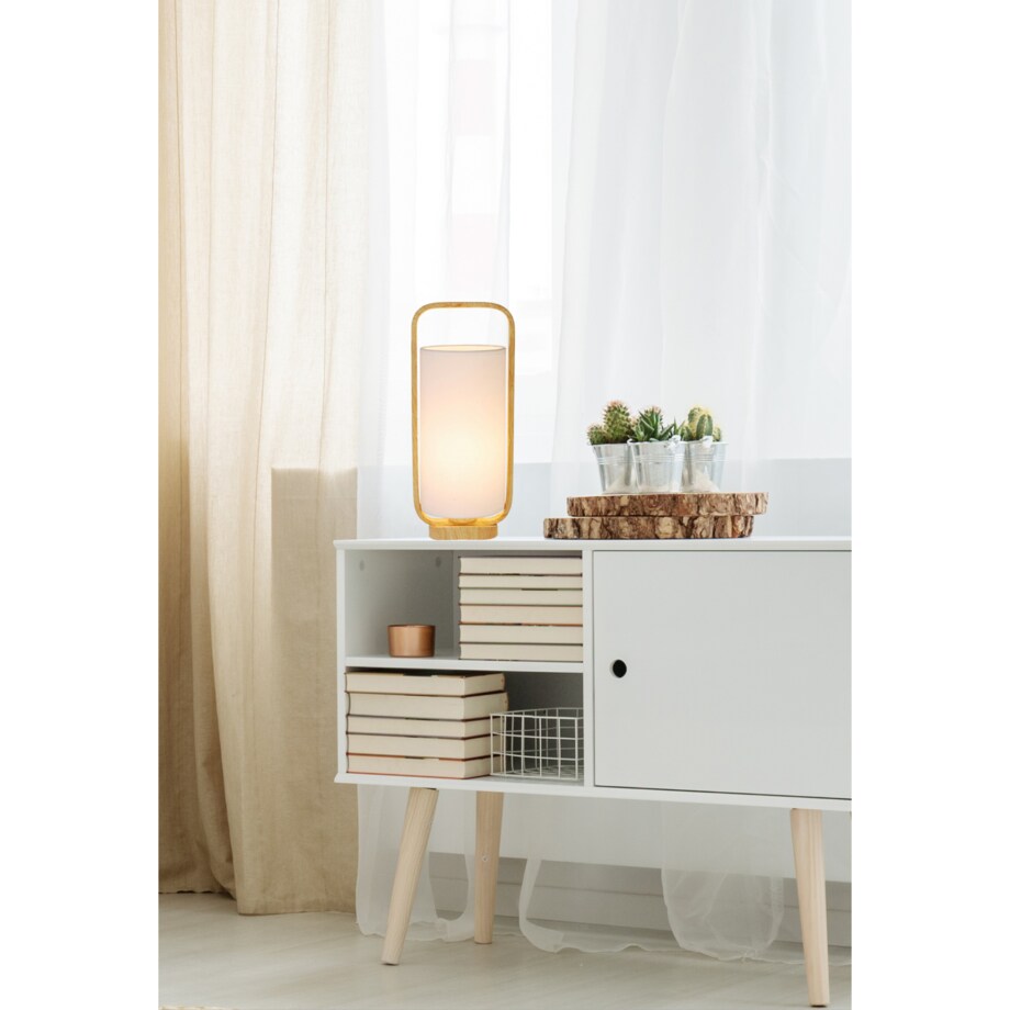 Stojąca LAMPA stołowa ISUMI 50501044 Candellux drewniana LAMPKA abażurowa kremowa drewno