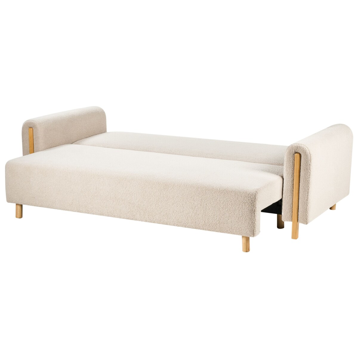 Sofa rozkładana dla 3 osób KVAM Boucle Beżowy ze schowkiem