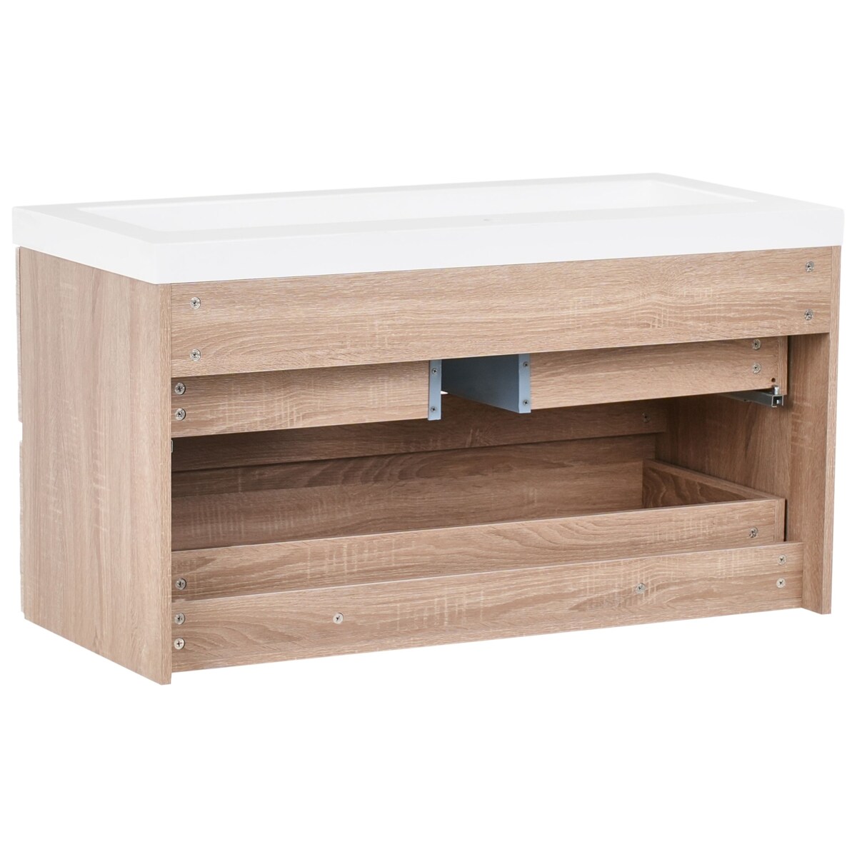 Szafka łazienkowa wisząca z umywalką URUCU 100 cm 55 cm Jasnobrązowy Brązowy