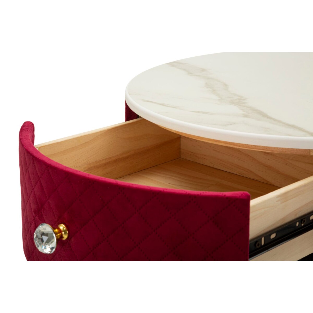 Toaletka z taboretem Nightstand Dressing Vellit, zestaw 2 szt., zestaw do makijażu, czerwony, złoty, Mauro Ferretti