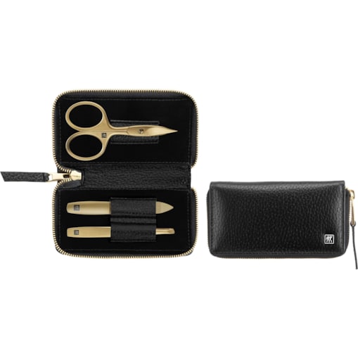 Zestaw do manicure Zwilling Twinox Gold Edition – czarne, skórzane etui, 3 elementy - Czarny