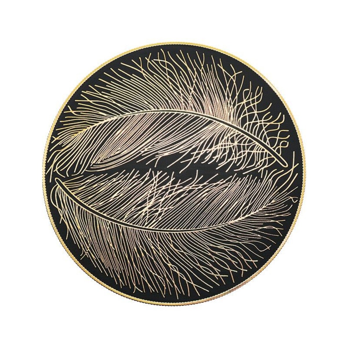 Podkładka dekoracyjna na stół "pióra" śr 38cm | czarny/złoto
