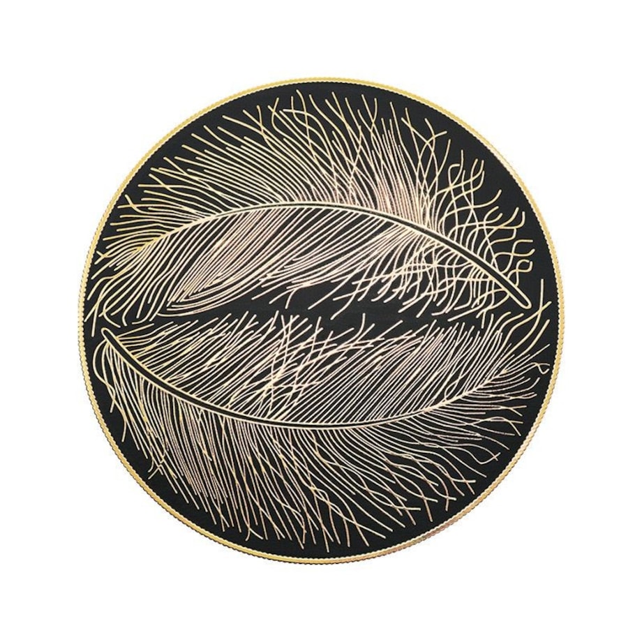 Podkładka dekoracyjna na stół "pióra" śr 38cm | czarny/złoto