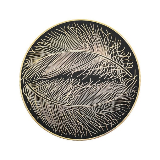 Podkładka dekoracyjna na stół "pióra" śr 38cm | czarny/złoto