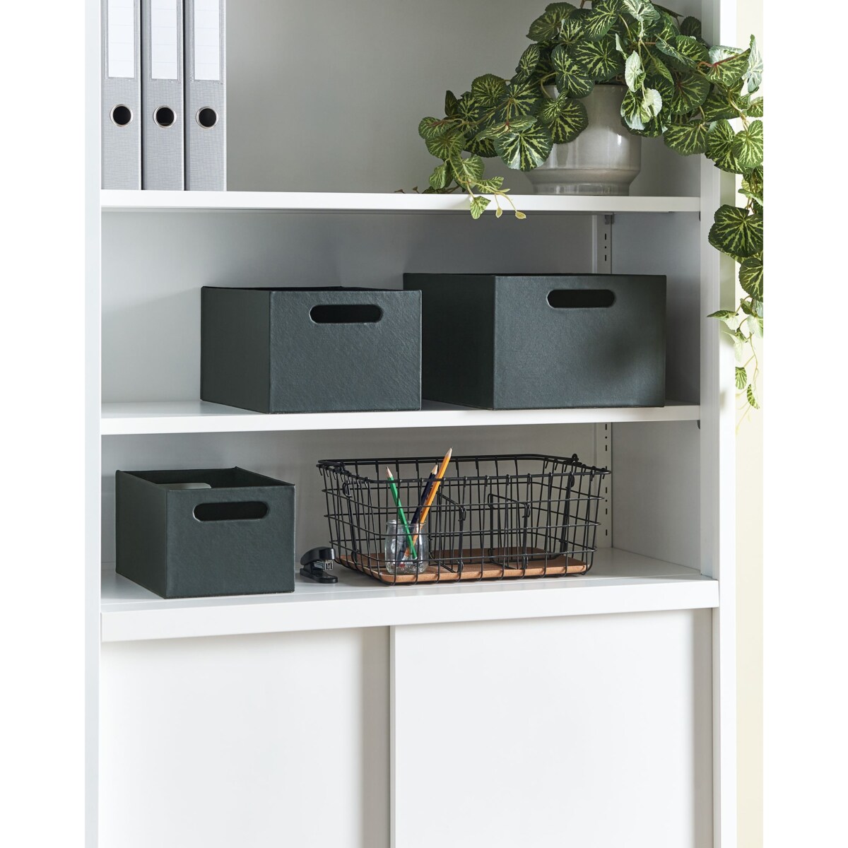 Zestaw 3 koszy z ekoskóry grafitowy LARSA