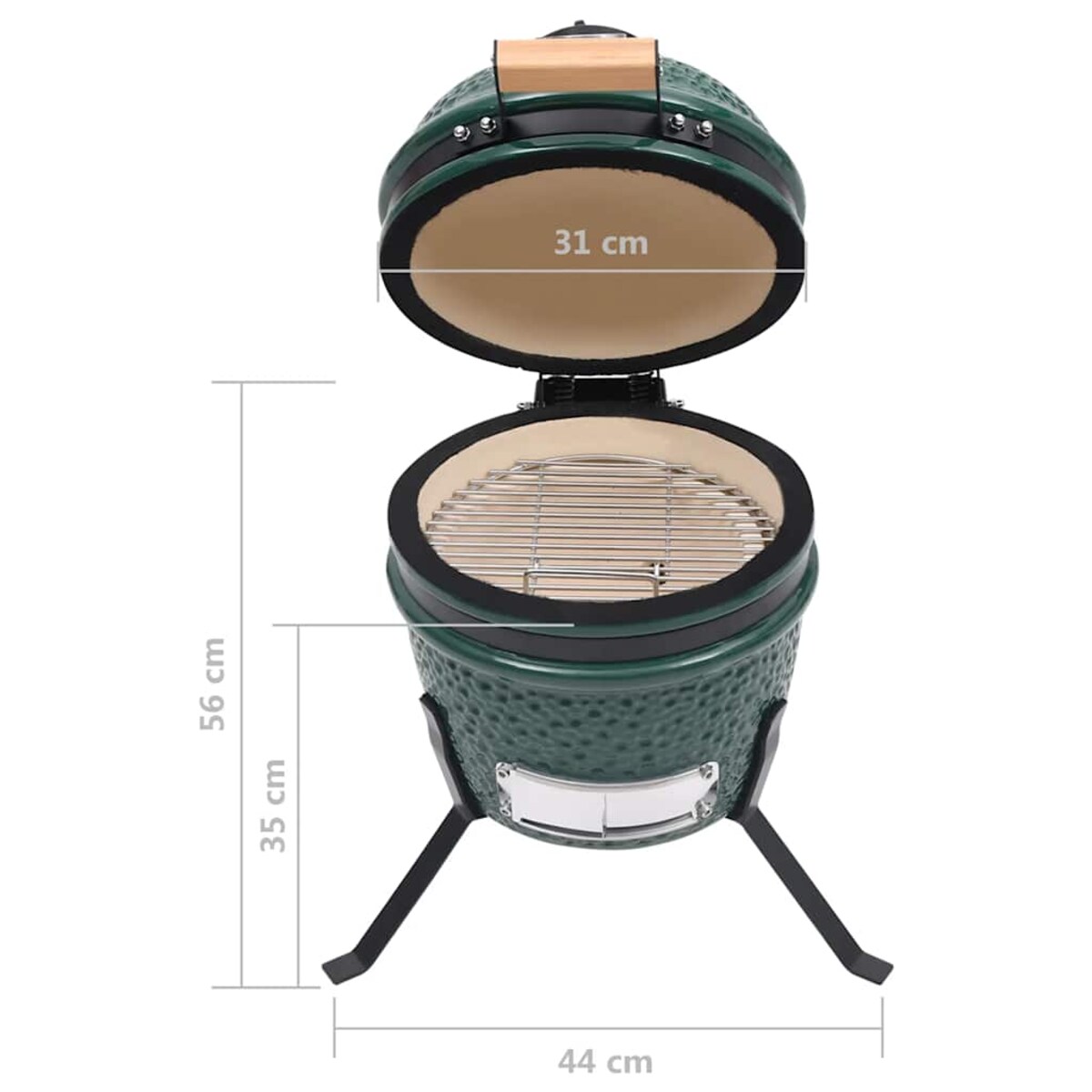 vidaXL Ceramiczny grill kamado z wędzarnią, 2-w-1, 56 cm, zielony