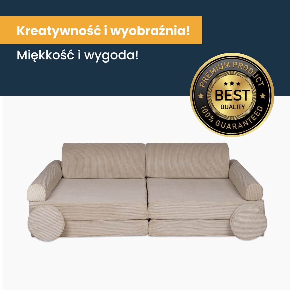 Sofa dla Dzieci Slimcord, Sztruksowa, Beżowa