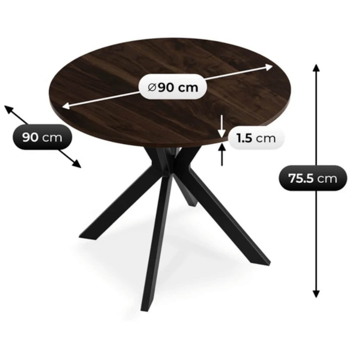Stół okrągły do jadalni orzech czarny 90 cm LAUREN