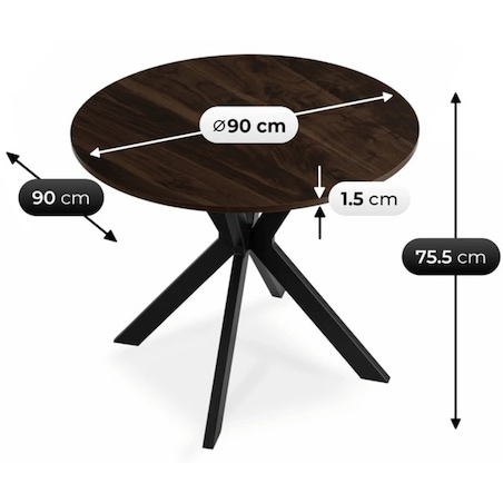Stół okrągły do jadalni orzech czarny 90 cm LAUREN