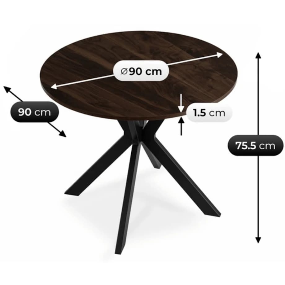 Stół okrągły do jadalni orzech czarny 90 cm LAUREN