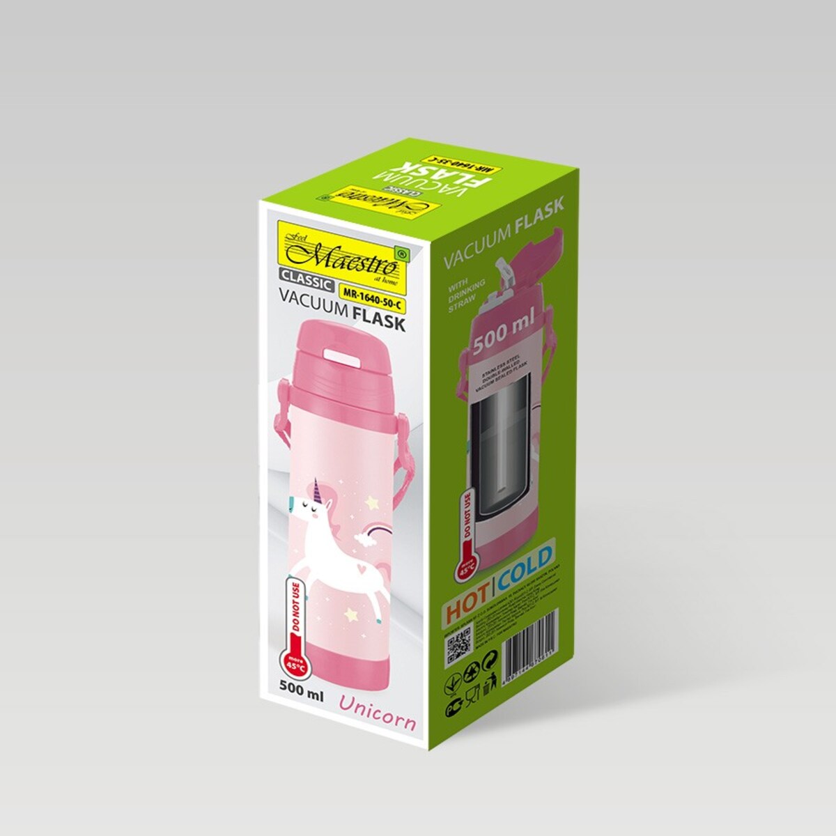 Kubek termiczny dla dzieci dziecka ze słomką 500ml jednorożec MAESTRO MR-1640-50-C