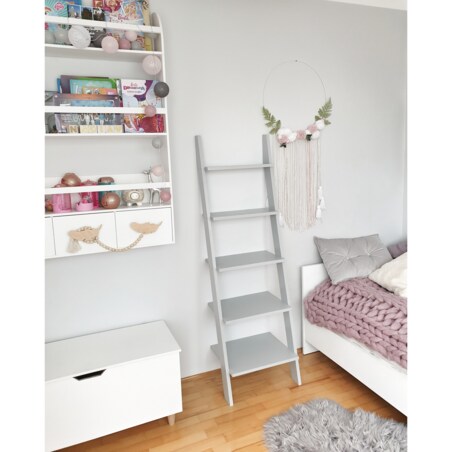 DREWNIANY REGAŁ PÓŁKA DRABINKA JASNO SZARA