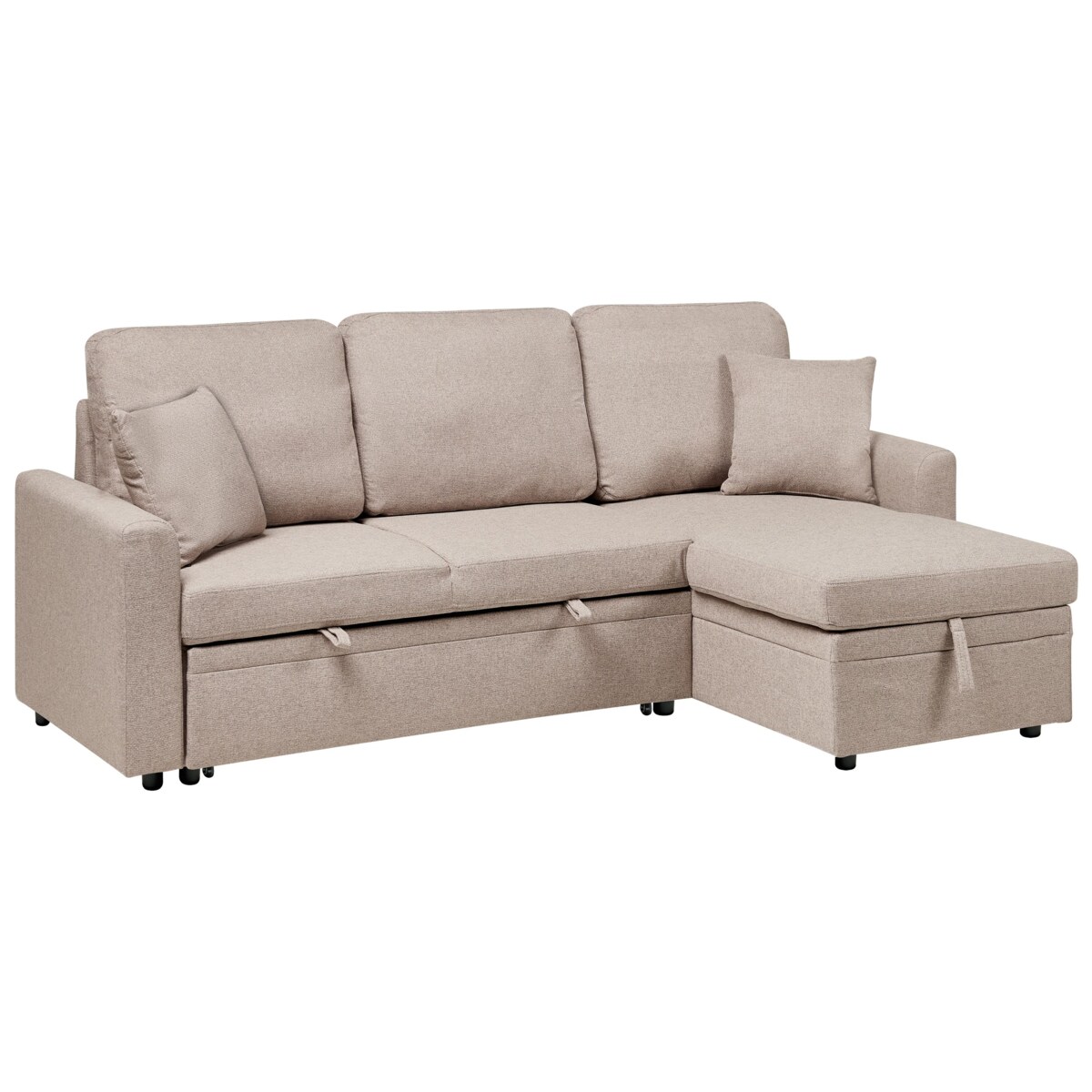 Narożnik rozkładany NASSJO Len syntetyczny Jasnobrązowy ze schowkiem dla 3 osób Lewostronny