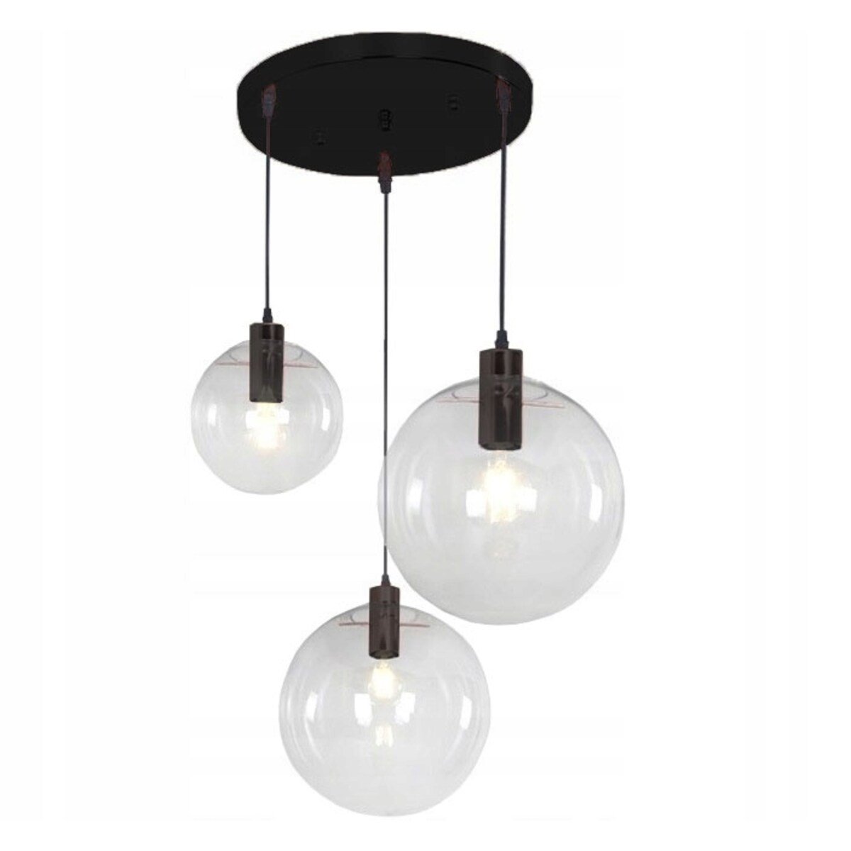 Lampa Wisząca Szklana Kula Black Czarna Lassi 3Szt