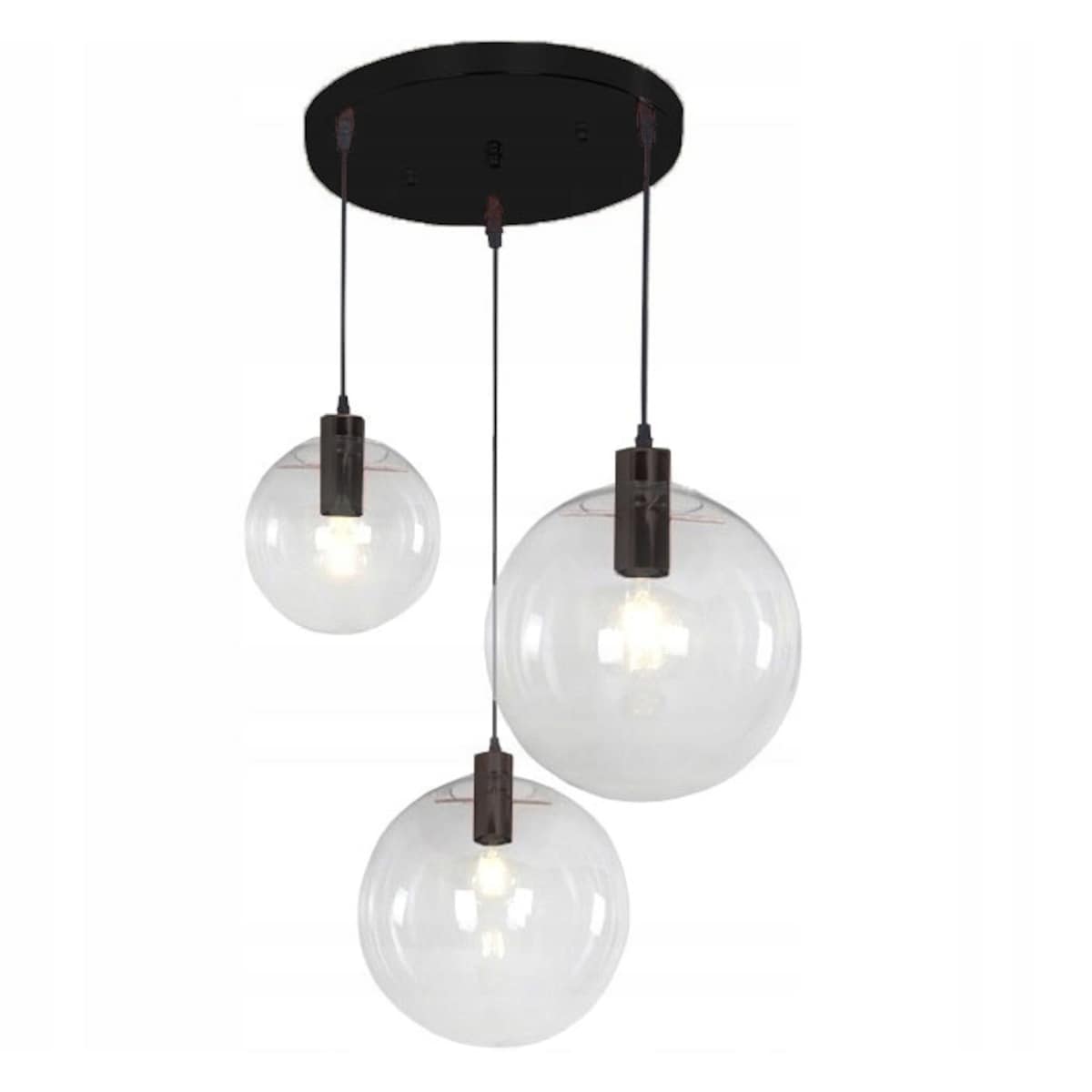 Lampa Wisząca Szklana Kula Black Czarna Lassi 3Szt