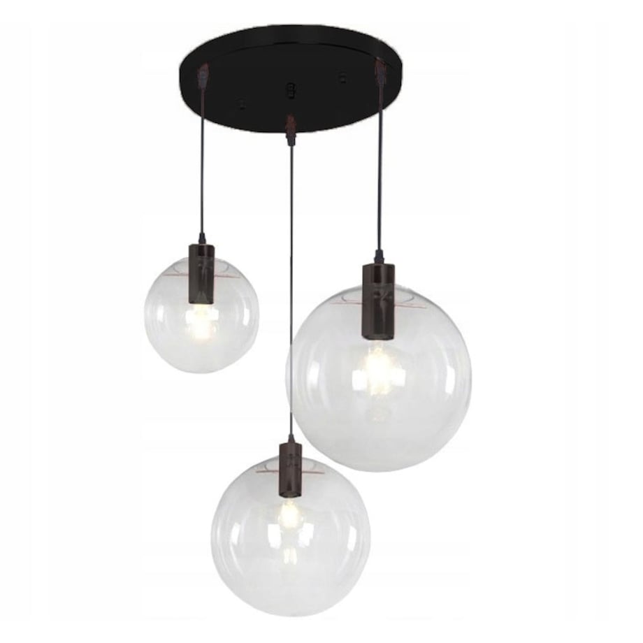 Lampa Wisząca Szklana Kula Black Czarna Lassi 3Szt