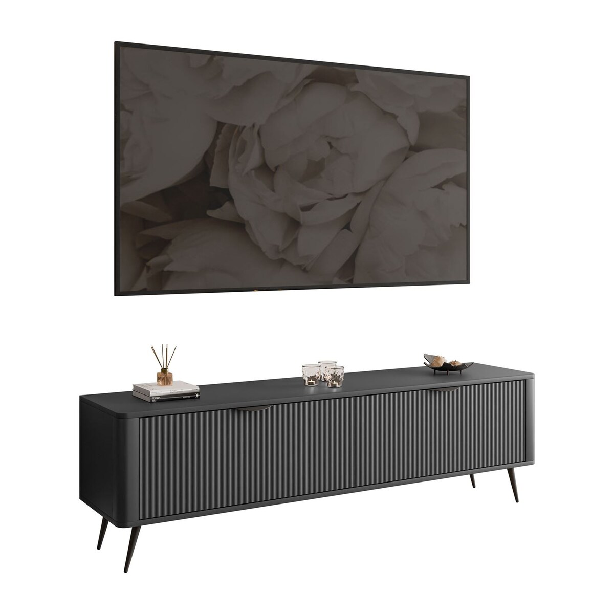 Szafka RTV SCARLETT 2D 163 cm na nóżkach czarna