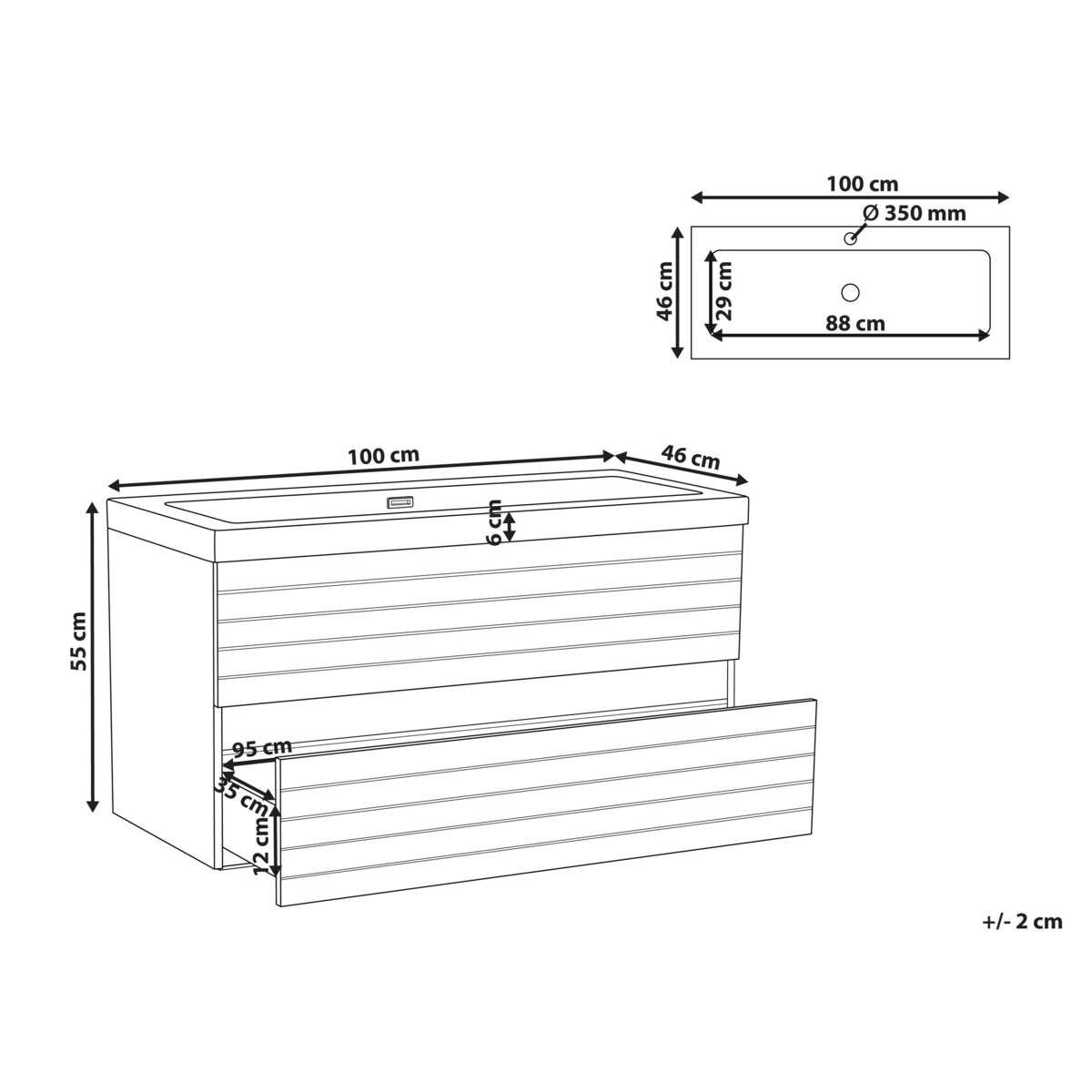 Szafka łazienkowa wisząca z umywalką URUCU 100 cm 55 cm Jasnobrązowy Brązowy