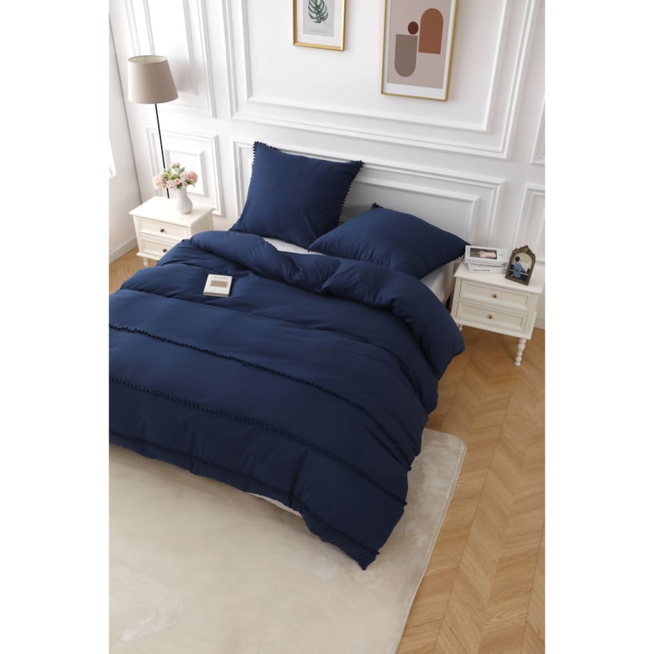 pościel mikrofibra boho z pomponami 200x220 cm