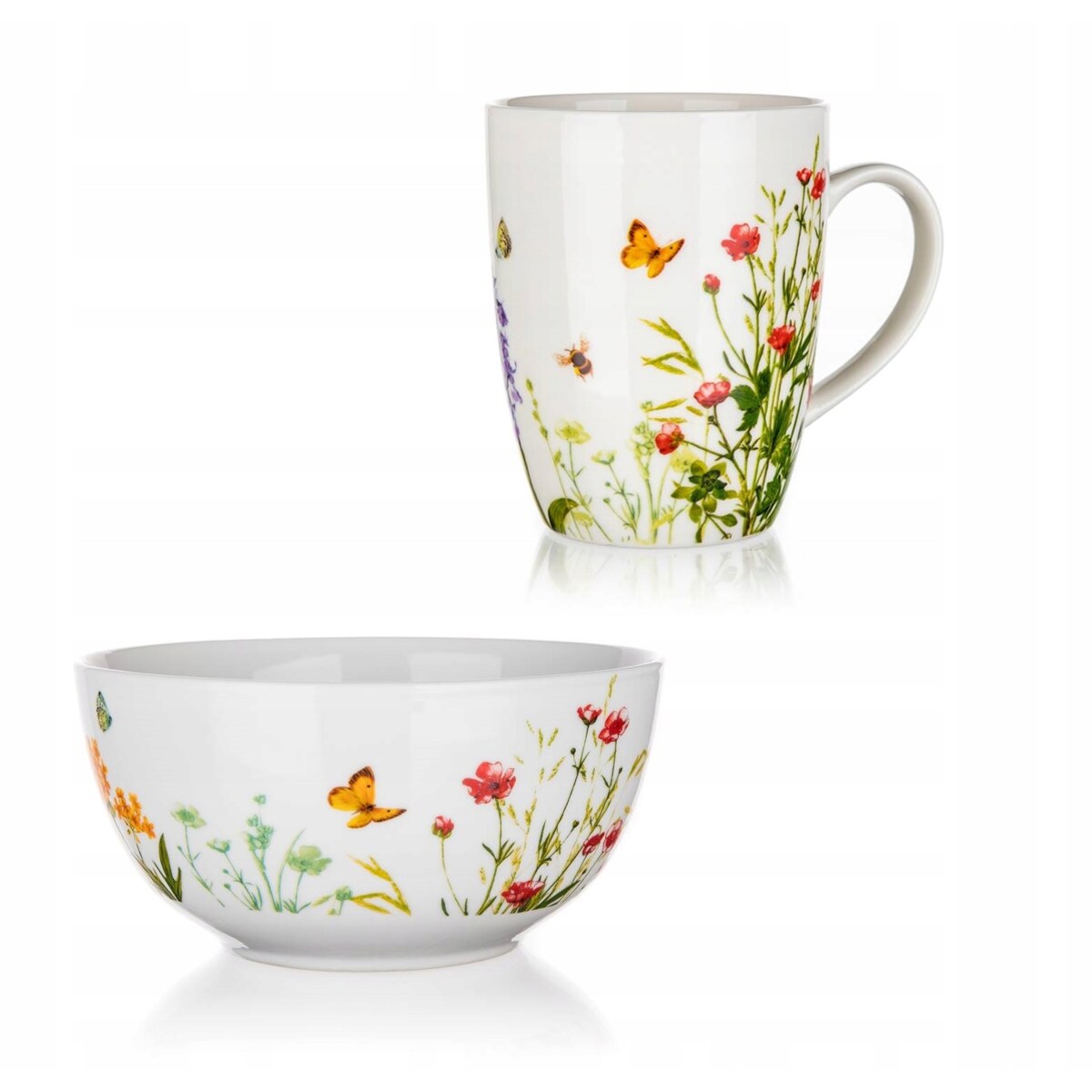 KUBEK i MISKA zestaw śniadaniowy KWIATY na żywność prezent gadżet zestaw