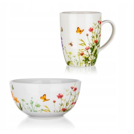 KUBEK i MISKA zestaw śniadaniowy KWIATY na żywność prezent gadżet zestaw