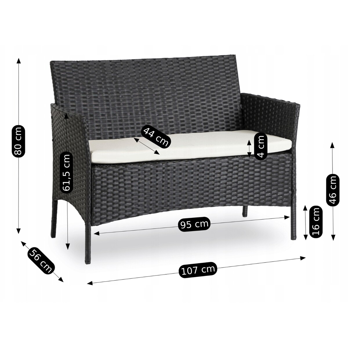 Zestaw Mebli Ogrodowych Technorattan Taras Ogród Komplet Czarne MISSISIPI