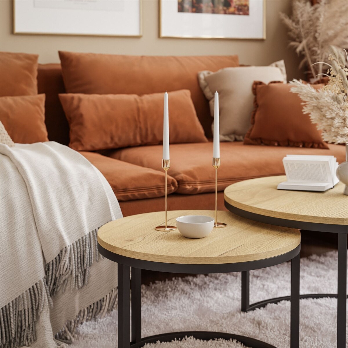 Stolik kawowy okrągły CORRIE 2w1 czarny dąb jasny